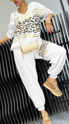 Women's V-neck Long-sleeved Leopard Striped Casual Suit