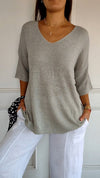 Solid Color Knitted V-neck Top