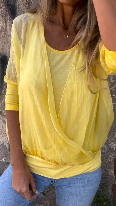 Solid Color Round Neck Mid-sleeve Top