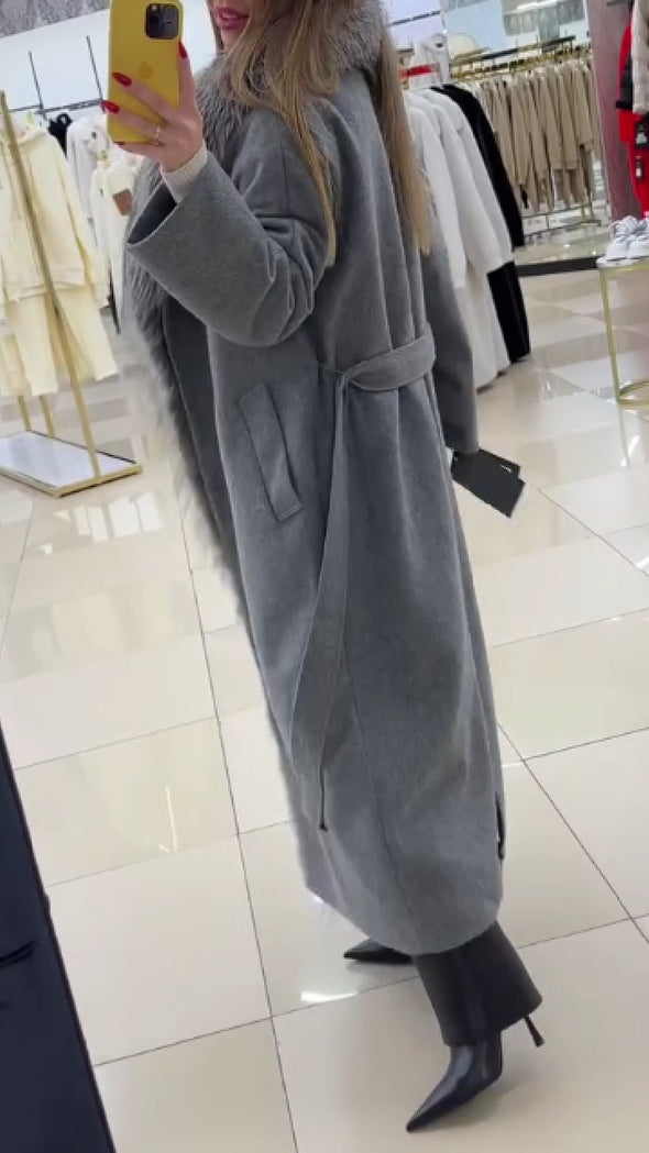 Women's Woolen Long Coat with Large Lapel